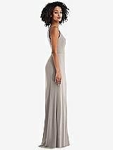 Alt View 2 Thumbnail - Taupe Skinny One-Shoulder Trumpet Gown with Front Slit