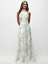 Front View Thumbnail - Bleu Garden High Neck Halter Backless Maxi Dress