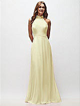 Front View Thumbnail - Butter Yellow High Neck Halter Backless Maxi Dress