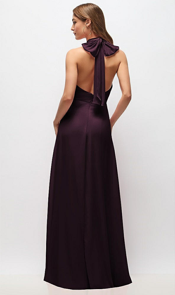 Back View - Deep Plum High Neck Halter Backless Maxi Dress