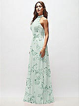 Side View Thumbnail - Mint Green Floral High Neck Halter Backless Maxi Dress