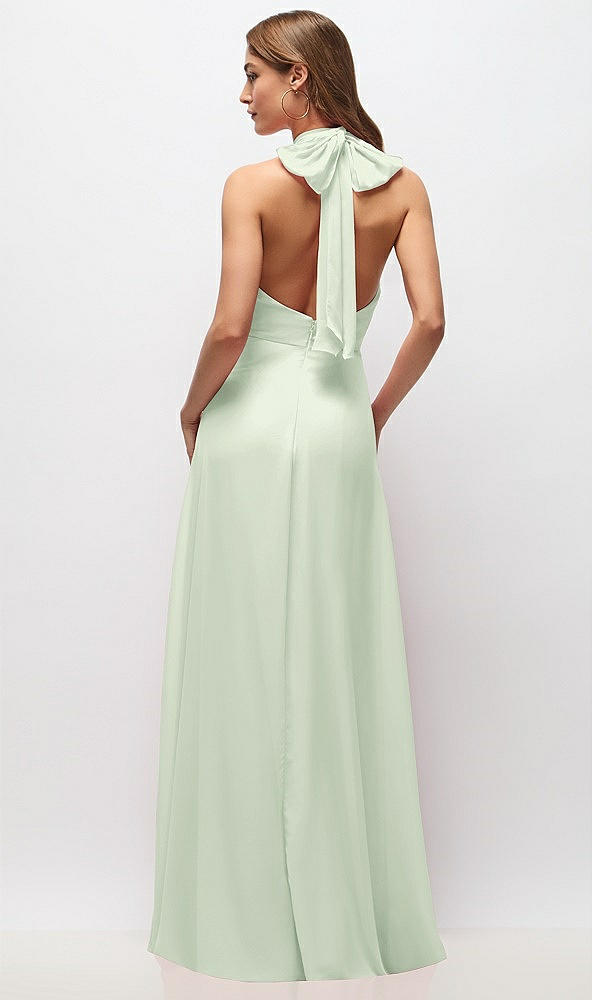 Back View - Mint Green High Neck Halter Backless Maxi Dress