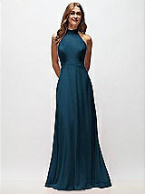 Front View Thumbnail - Atlantic Blue High Neck Halter Backless Maxi Dress
