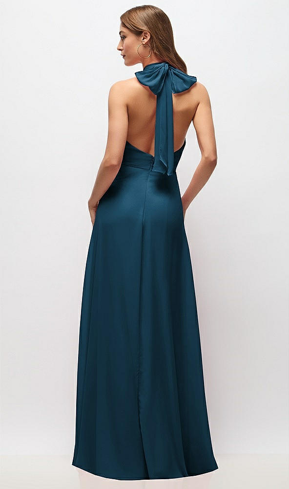 Back View - Atlantic Blue High Neck Halter Backless Maxi Dress
