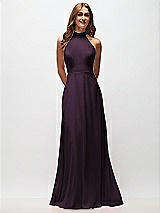 Front View Thumbnail - Aubergine High Neck Halter Backless Maxi Dress