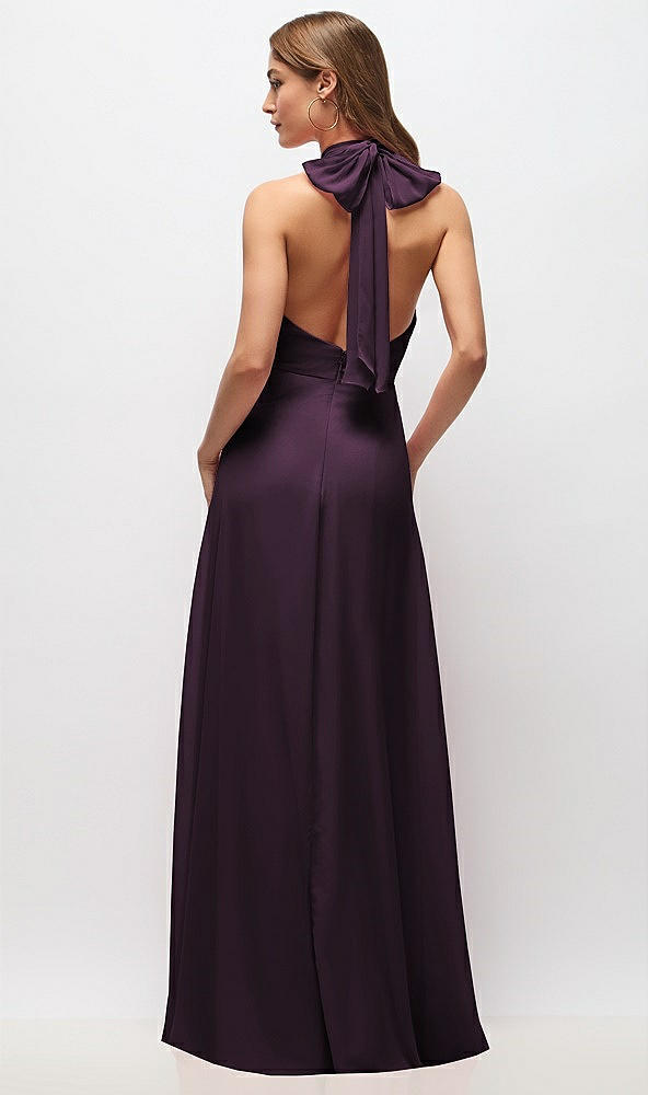 Back View - Aubergine High Neck Halter Backless Maxi Dress