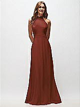 Front View Thumbnail - Auburn Moon High Neck Halter Backless Maxi Dress