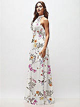 Side View Thumbnail - Butterfly Botanica Ivory High Neck Halter Backless Maxi Dress