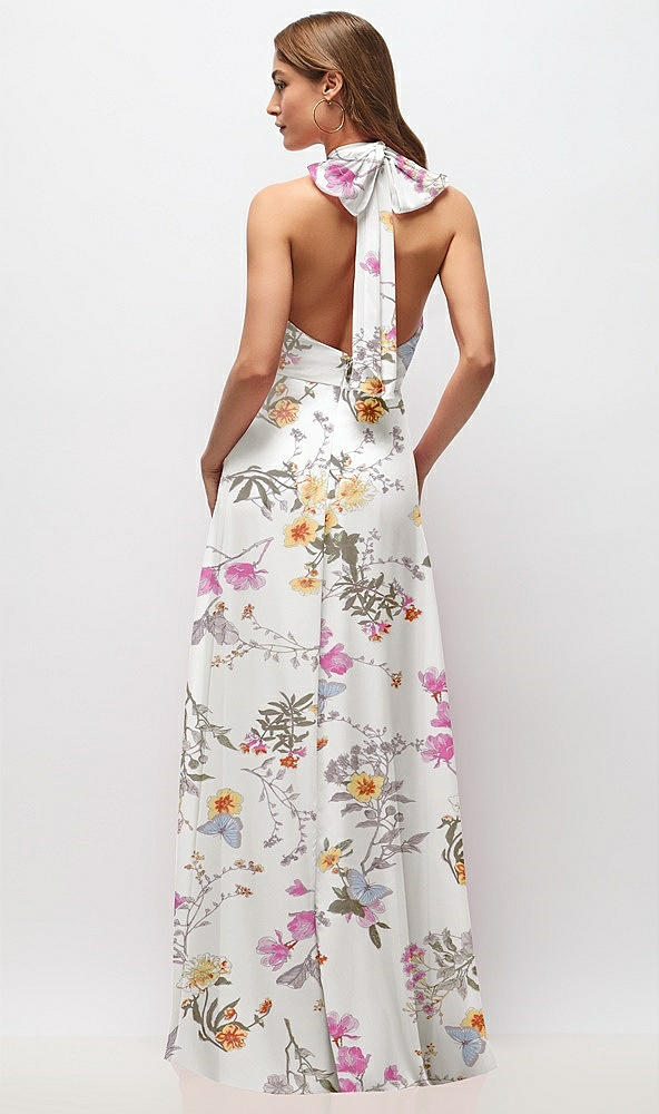 Back View - Butterfly Botanica Ivory High Neck Halter Backless Maxi Dress