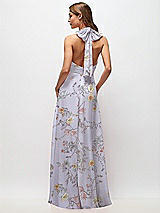 Rear View Thumbnail - Butterfly Botanica Silver Dove High Neck Halter Backless Maxi Dress