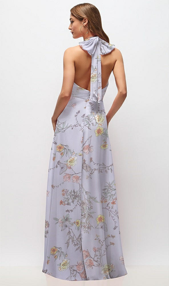 Back View - Butterfly Botanica Silver Dove High Neck Halter Backless Maxi Dress