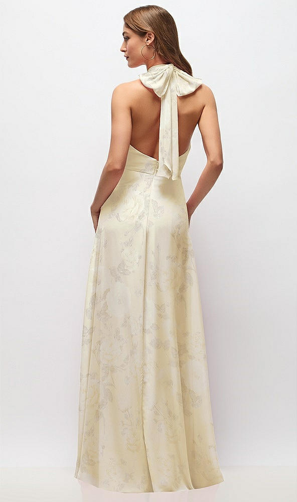 Back View - Butter Yellow Floral High Neck Halter Backless Maxi Dress