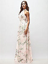 Side View Thumbnail - Blush Garden High Neck Halter Backless Maxi Dress