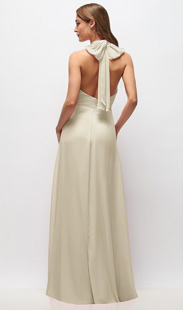 Back View - Champagne High Neck Halter Backless Maxi Dress