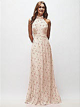 Front View Thumbnail - Coquette Floral Print High Neck Halter Backless Maxi Dress