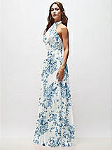 Side View Thumbnail - Cottage Rose Dusk Blue High Neck Halter Backless Maxi Dress