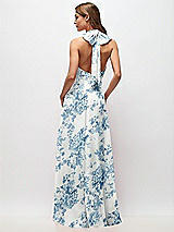 Rear View Thumbnail - Cottage Rose Dusk Blue High Neck Halter Backless Maxi Dress