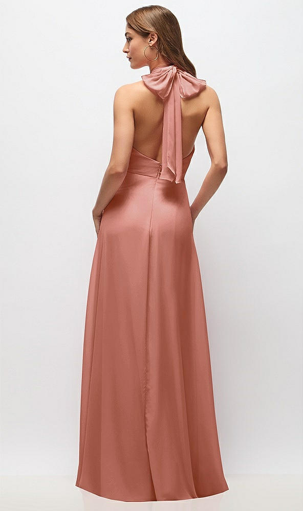 Back View - Desert Rose High Neck Halter Backless Maxi Dress