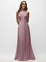 Front View Thumbnail - Dusty Rose High Neck Halter Backless Maxi Dress