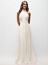 Front View Thumbnail - Ivory High Neck Halter Backless Maxi Dress