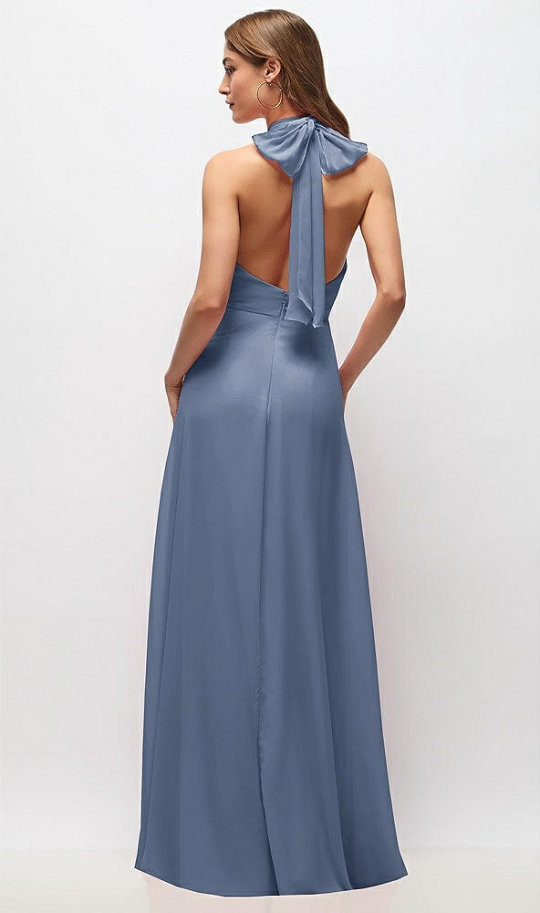 Back View - Larkspur Blue High Neck Halter Backless Maxi Dress