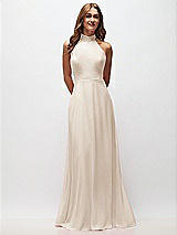 Front View Thumbnail - Oat High Neck Halter Backless Maxi Dress