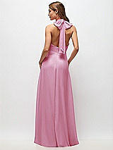 Rear View Thumbnail - Powder Pink High Neck Halter Backless Maxi Dress