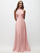 Front View Thumbnail - Rose High Neck Halter Backless Maxi Dress