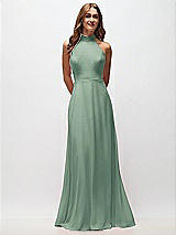 Front View Thumbnail - Seagrass High Neck Halter Backless Maxi Dress