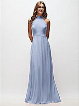 Front View Thumbnail - Sky Blue High Neck Halter Backless Maxi Dress