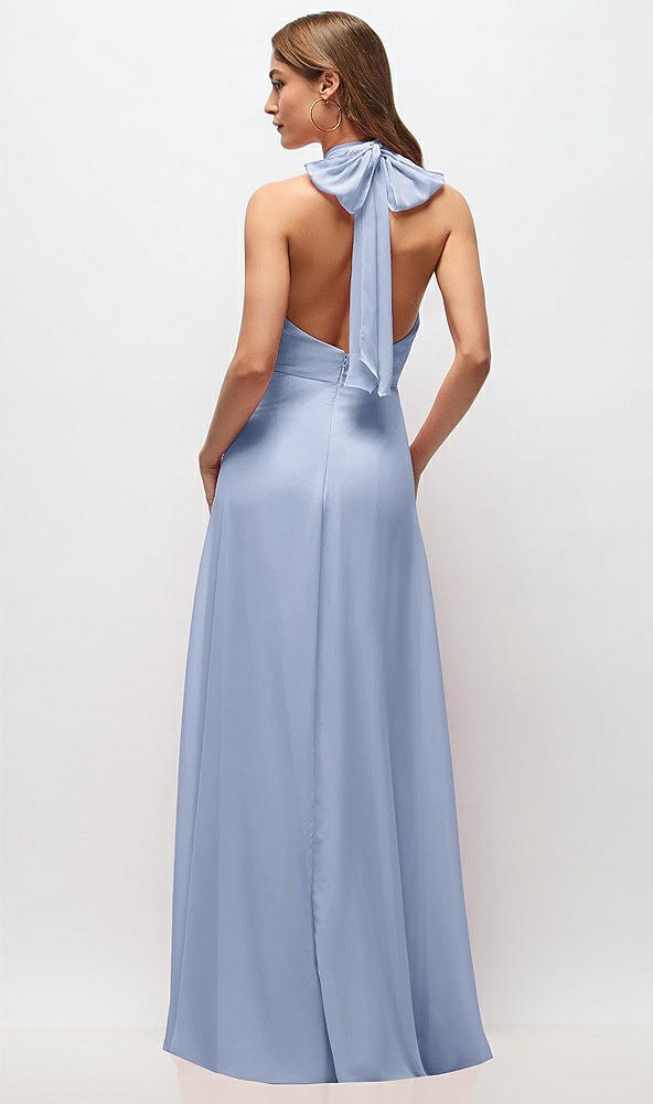Back View - Sky Blue High Neck Halter Backless Maxi Dress