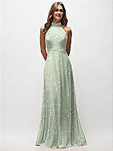 Front View Thumbnail - Vintage Primrose Sage High Neck Halter Backless Maxi Dress