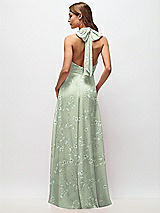 Rear View Thumbnail - Vintage Primrose Sage High Neck Halter Backless Maxi Dress