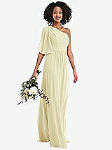 Alt View 1 Thumbnail - Butter Yellow One-Shoulder Bell Sleeve Chiffon Maxi Dress