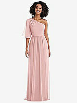 Front View Thumbnail - Rose One-Shoulder Bell Sleeve Chiffon Maxi Dress