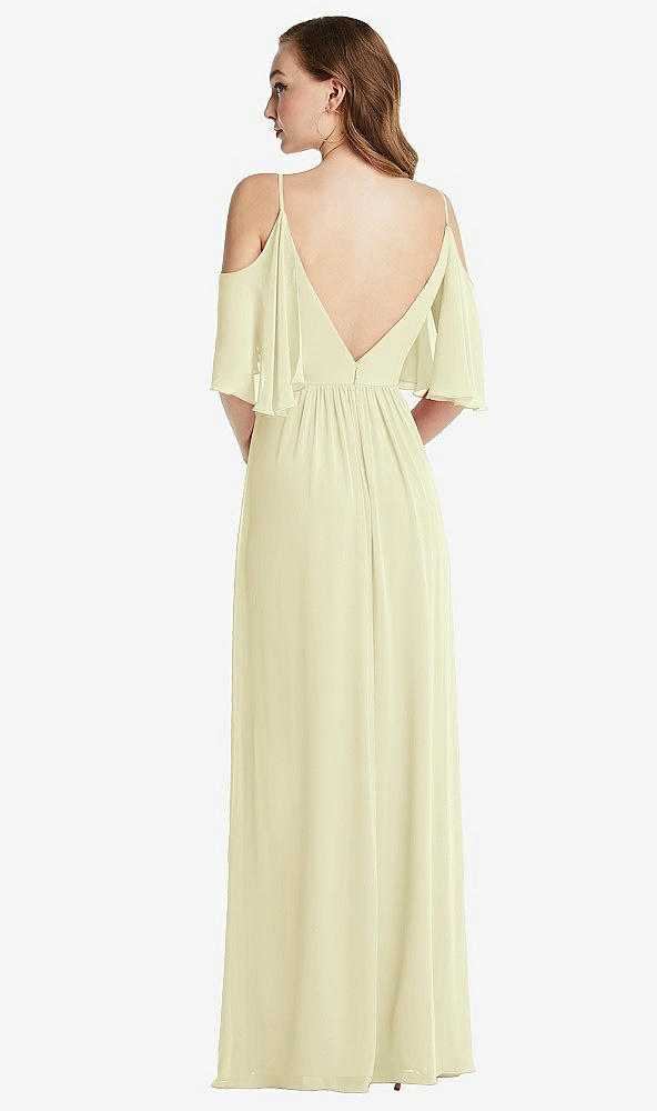 Back View - Butter Yellow Convertible Cold-Shoulder Draped Wrap Maxi Dress