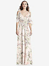 Front View Thumbnail - Blush Garden Convertible Cold-Shoulder Draped Wrap Maxi Dress