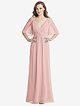 Alt View 1 Thumbnail - Rose Convertible Cold-Shoulder Draped Wrap Maxi Dress