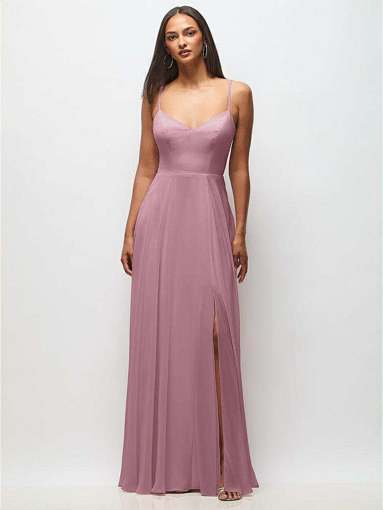 One-shoulder Chiffon Maxi Bridesmaid Dress With Shirred Front Slit