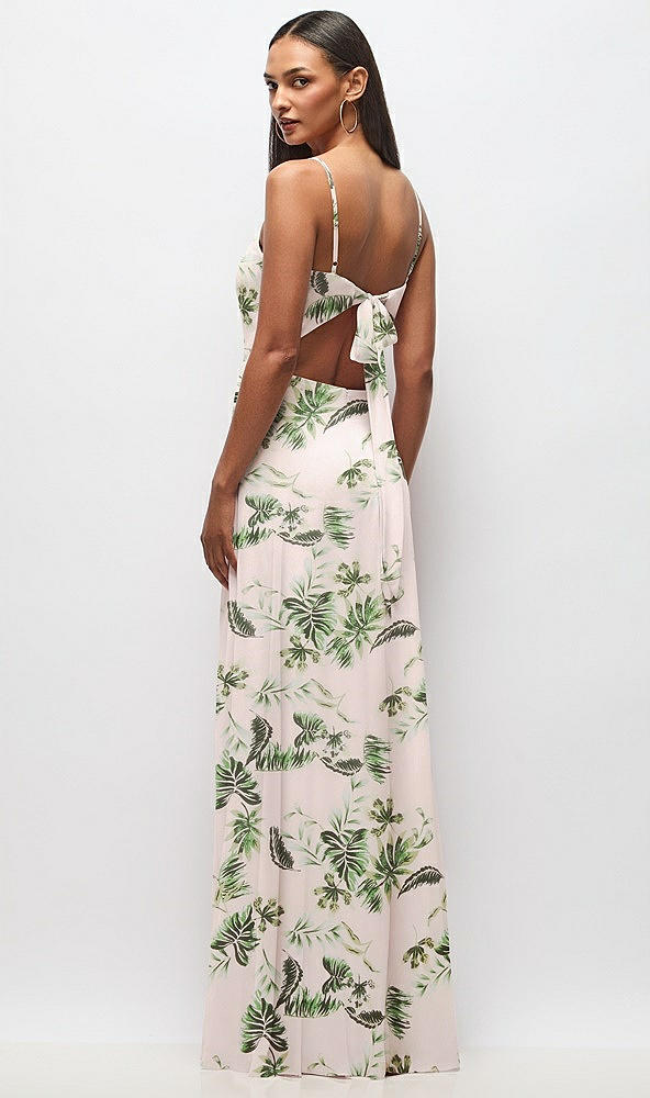 Back View - Palm Beach Print Tie-Back Cutout Maxi Dress with Front Slit