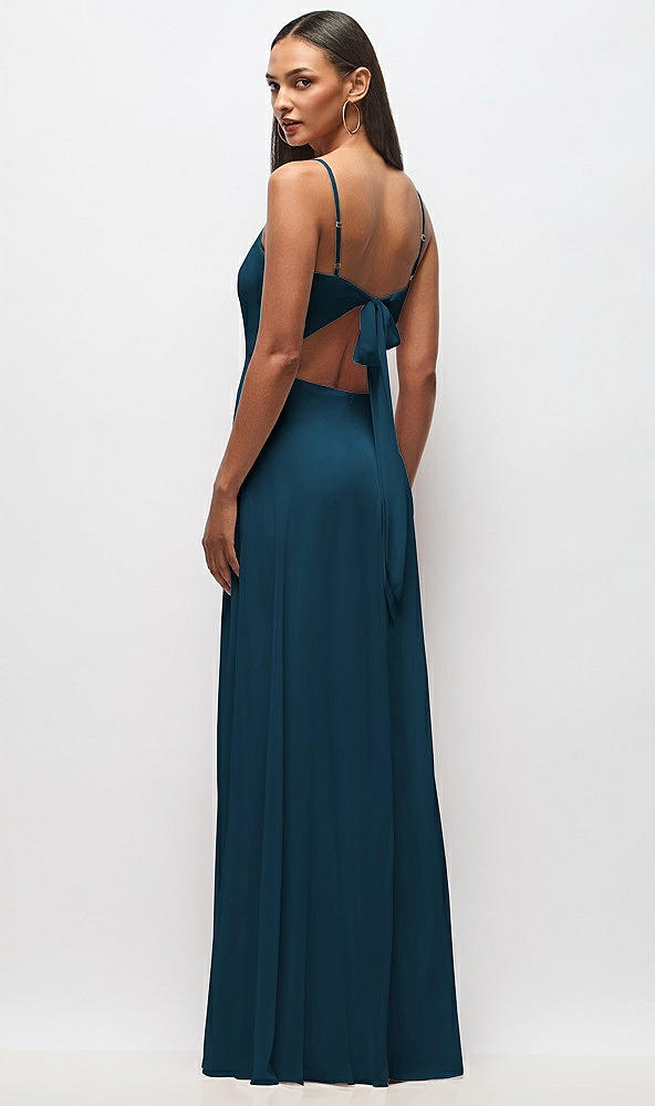 Back View - Atlantic Blue Tie-Back Cutout Maxi Dress with Front Slit