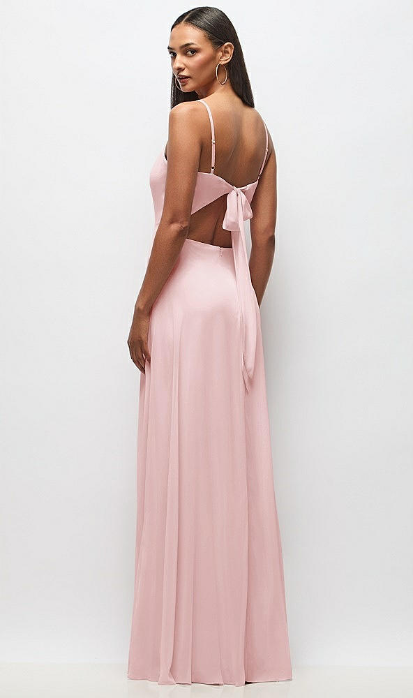 Back View - Ballet Pink Tie-Back Cutout Maxi Dress with Front Slit