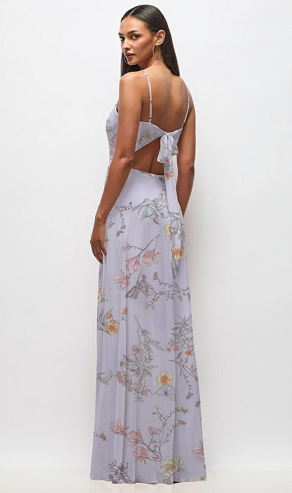 Back View - Butterfly Botanica Silver Dove Tie-Back Cutout Maxi Dress with Front Slit