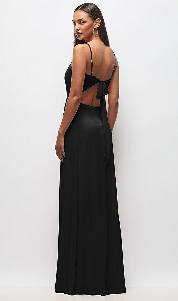 Back View - Black Tie-Back Cutout Maxi Dress with Front Slit