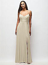 Front View Thumbnail - Champagne Tie-Back Cutout Maxi Dress with Front Slit