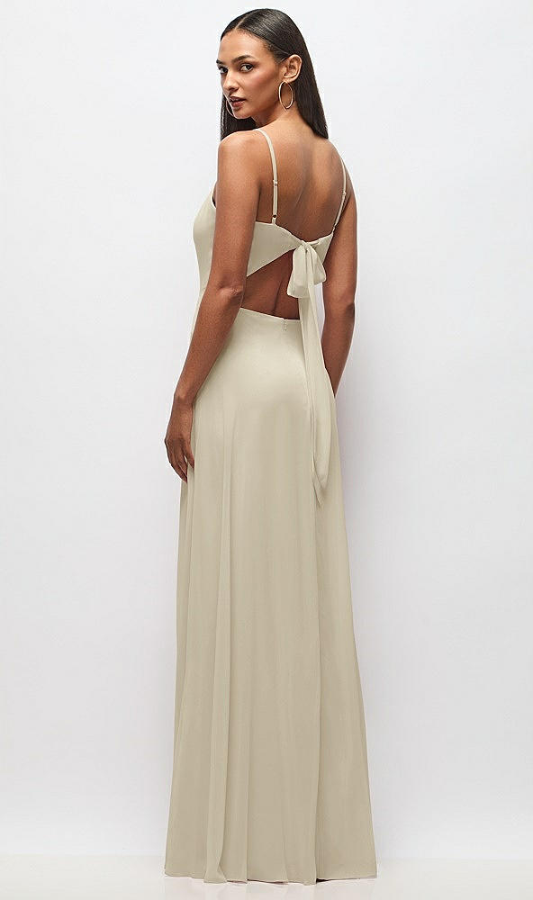 Back View - Champagne Tie-Back Cutout Maxi Dress with Front Slit