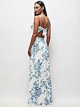 Rear View Thumbnail - Cottage Rose Dusk Blue Tie-Back Cutout Maxi Dress with Front Slit
