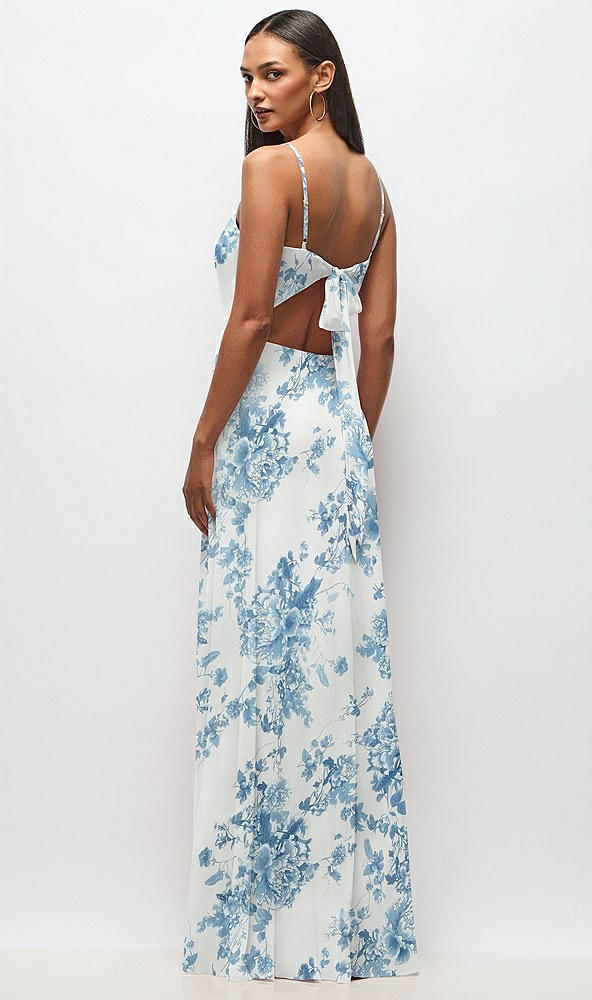 Back View - Cottage Rose Dusk Blue Tie-Back Cutout Maxi Dress with Front Slit