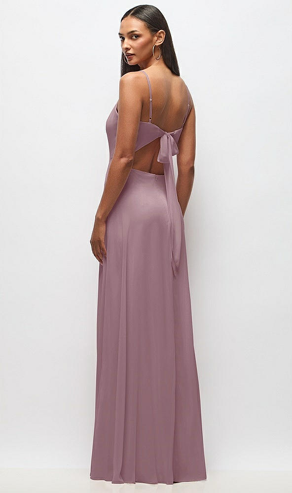 Back View - Dusty Rose Tie-Back Cutout Maxi Dress with Front Slit