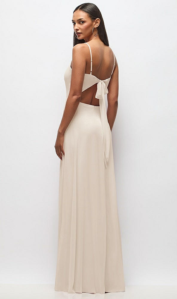 Back View - Oat Tie-Back Cutout Maxi Dress with Front Slit